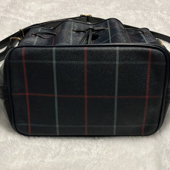 Authentic Vintage Burberrys Navy blue Plaid Leather Bucket bag with wallet - Picture 6 of 13